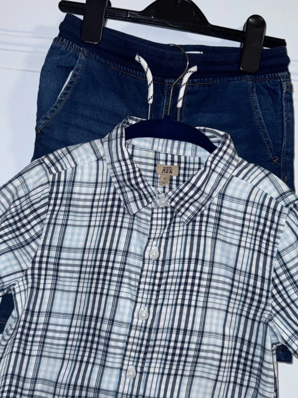 Boys Outfit: Jean shorts with matching short sleeve button down shirt